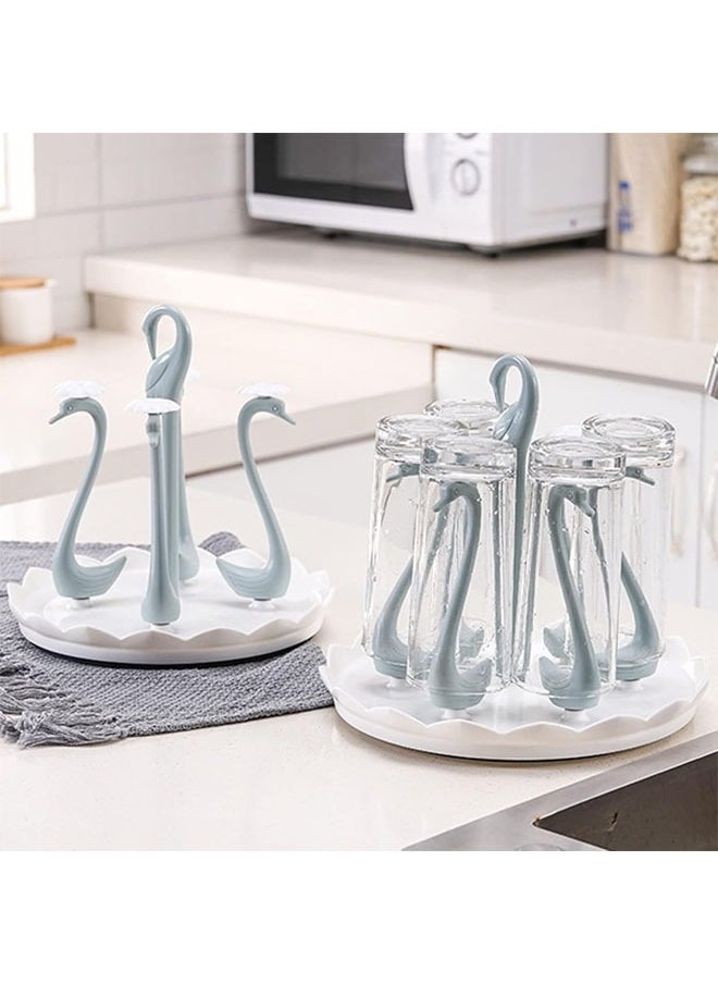 Hihonor Mug Holder, Coffee Cup Holder, Rotatable Plastic Mug Rack, Coffee Mug Organizer Holder for Counter Stand, Swan Shaped Cups Display Rack with 6 Holders, Elegant Counter Home Accessory (Blue)  - Image 2