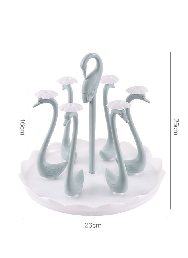 Hihonor - Mug Holder, Coffee Cup Holder, Rotatable Plastic Mug Rack, Coffee Mug Organizer Holder for Counter Stand, Swan Shaped Cups Display Rack with 6 Holders, Elegant Counter Home Accessory (Blue) - Image 1
