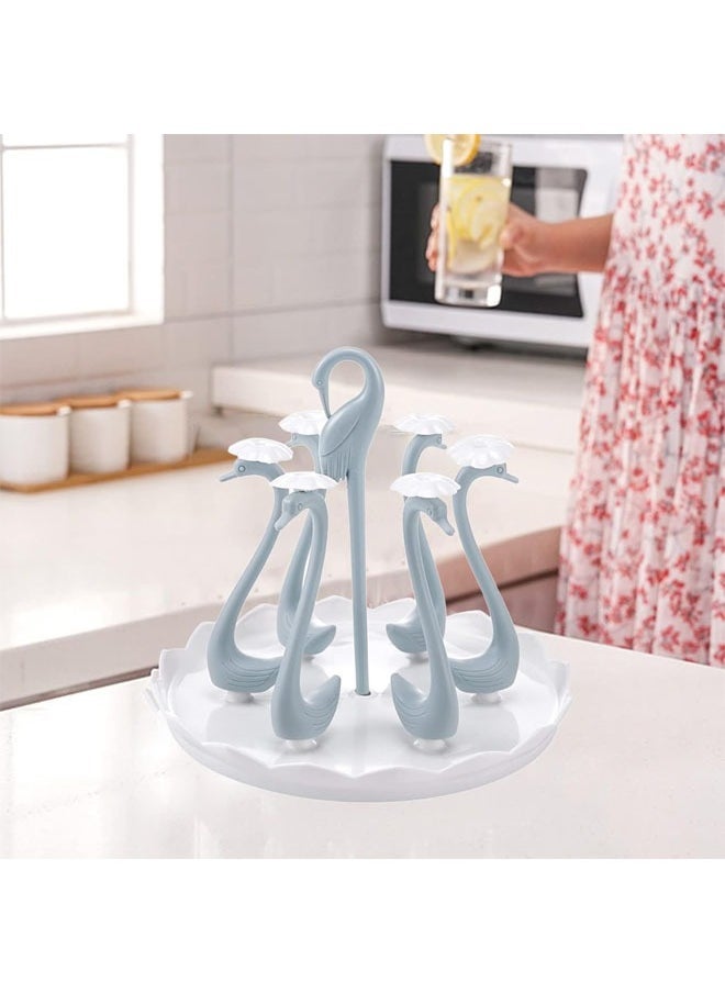 Hihonor Mug Holder, Coffee Cup Holder, Rotatable Plastic Mug Rack, Coffee Mug Organizer Holder for Counter Stand, Swan Shaped Cups Display Rack with 6 Holders, Elegant Counter Home Accessory (Blue)  - Image 5