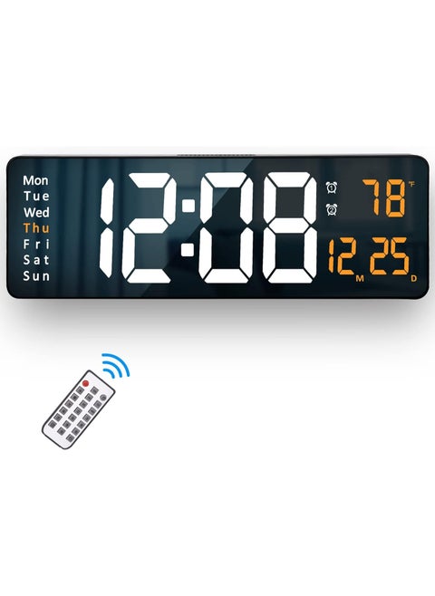Digital Wall Clock Large Display, 16.2 Inch Large Wall Clocks, LED Digital Clock with Remote Control for Living Room Decor, Automatic Brightness Dimmer Big Clock with Date Week Temperature (Orange)