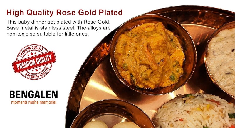 BENGALEN Rose Gold Plated Dinner Set 12 Inch for Gift Baby Rice Ceremony Annaprashan Sanskar Kids Birthday for Boys Girls Home Decorative Festive Return Items - Image 5