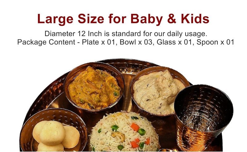 BENGALEN Rose Gold Plated Dinner Set 12 Inch for Gift Baby Rice Ceremony Annaprashan Sanskar Kids Birthday for Boys Girls Home Decorative Festive Return Items - Image 3