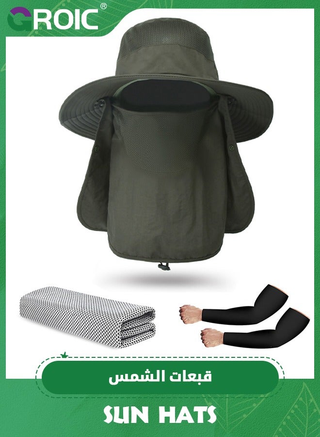 GROIC Sun Hat,Fishing Hat,Outdoor UV Sun Protection Wide Brim Hat with Face Cover & Neck Flap,UPF 50+ Sun Protection Cap for Hiking Beach Hats - Image 1