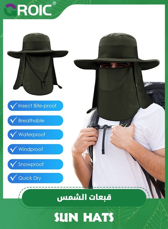 GROIC Sun Hat,Fishing Hat,Outdoor UV Sun Protection Wide Brim Hat with Face Cover & Neck Flap,UPF 50+ Sun Protection Cap for Hiking Beach Hats - Image 3