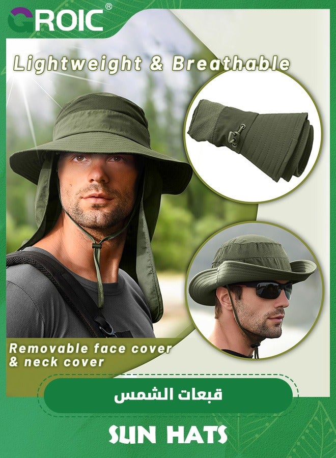GROIC Sun Hat,Fishing Hat,Outdoor UV Sun Protection Wide Brim Hat with Face Cover & Neck Flap,UPF 50+ Sun Protection Cap for Hiking Beach Hats - Image 2