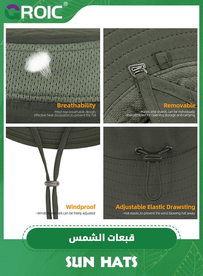 GROIC Sun Hat,Fishing Hat,Outdoor UV Sun Protection Wide Brim Hat with Face Cover & Neck Flap,UPF 50+ Sun Protection Cap for Hiking Beach Hats - Image 4