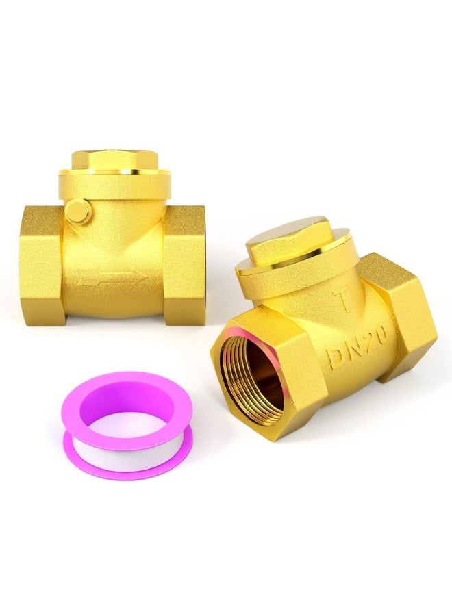 3/4 NPT Check Valve, Brass Non Return Swing Check Valve to Prevent Water Backflow Level One Way Counterflow Valve to Prevent the Medium Backflow for Oil Water Gas Air?2PCS DN20? - Image 1