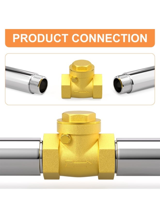 3/4 NPT Check Valve, Brass Non Return Swing Check Valve to Prevent Water Backflow Level One Way Counterflow Valve to Prevent the Medium Backflow for Oil Water Gas Air?2PCS DN20? - Image 3