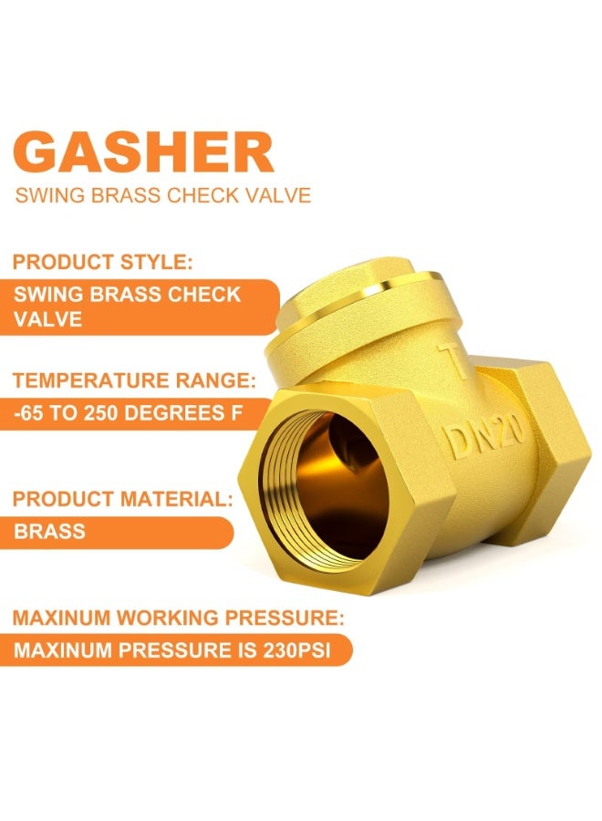 3/4 NPT Check Valve, Brass Non Return Swing Check Valve to Prevent Water Backflow Level One Way Counterflow Valve to Prevent the Medium Backflow for Oil Water Gas Air?2PCS DN20? - Image 4