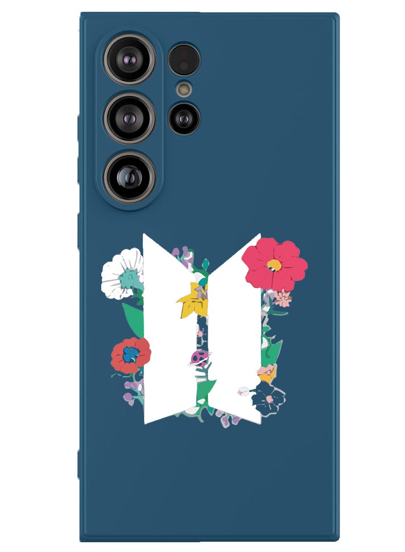 Theodor Protective Slim Fit Case Liquid Silicone Cover with Full Body Protection Anti-Scratch Shockproof Case For Samsung Galaxy S25 Ultra (Blue) - BTS floral White - Image 1