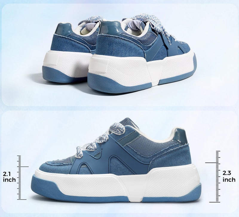 LUCKY STEP Women’s Platform Fashion Sneakers Lace up Casual Faux Leather Comfortable Thick Sole Tennis Walking Shoes (Denim Blue,8 B(M) US) - Image 4