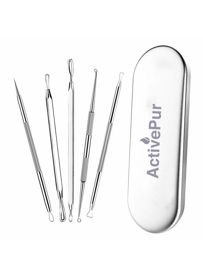 ActivePur Blackhead Remover Pimple Comedone Extractor Tool Best Acne Removal Kit for Blemish, Whitehead Popping, Zit Removing for Risk Free Nose Face Skin with Metal Case - 5 Pieces Set.  - Image 1