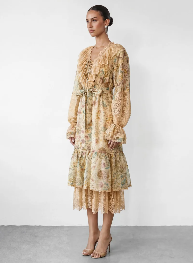 سنفير Dreaming In Color Apricot Floral Print Tiered Maxi Dress