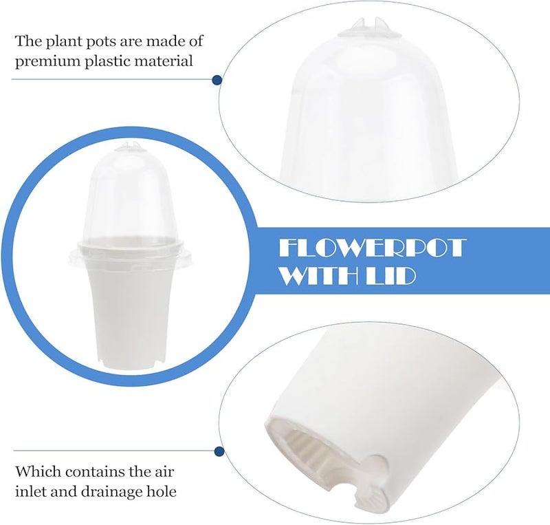 2 Pack White Plastic Succulent Pots With Lockable Lids For Indoor Outdoor Plants - Image 4