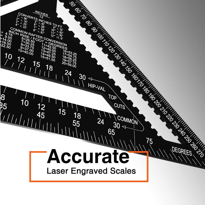 Mecurate Rafter Square, 12 inch Triangle Carpenter Square Die-cast Aluminum for Woodworking and Carpentry - Image 3