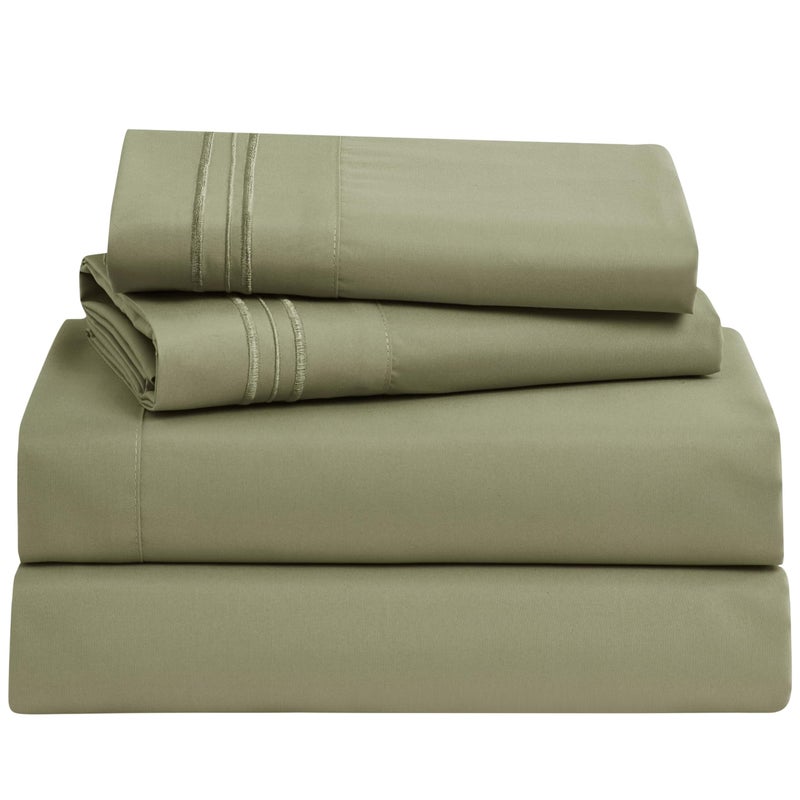 Clara Clark Bed Sheets Premier 1800 Series 4 Piece Bed Sheet Set Deep Pocket Wrinkle Fade Stain Resistant Luxury Soft Bedding Sheets Pillowcases California King Sage Green
