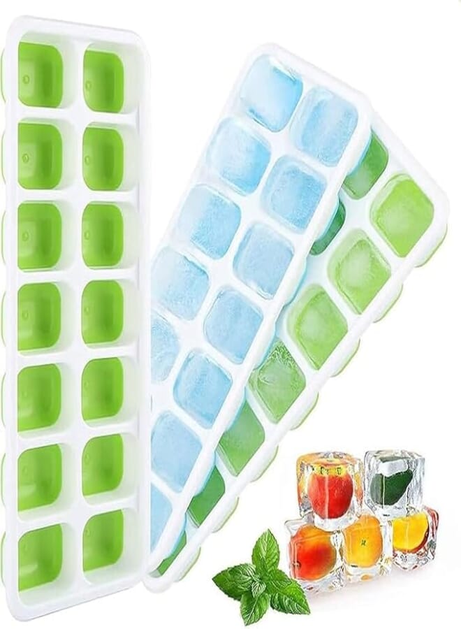 Silicone ice cube trays with lids, food-safe ice cube trays, easy to release, durable, stackable, ideal for drinks, water, fruits, and cocktails, one piece, multi-colored