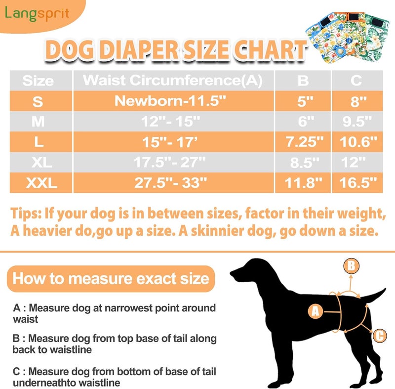 Langsprit Washable Female Dog Diapers (3 Pack) - No Leak Reusable Diapers for Doggy Female in Period - Highly Absorbent Dog Heat Panties with Adjustable Snaps (Floral, XX-Large) - Image 2