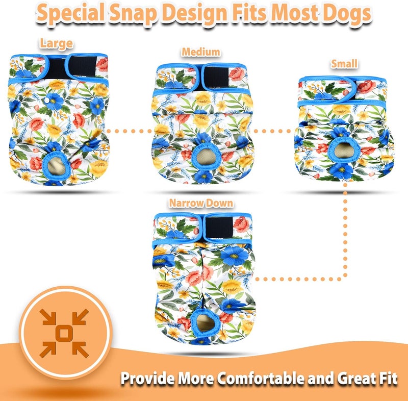 Langsprit Washable Female Dog Diapers (3 Pack) - No Leak Reusable Diapers for Doggy Female in Period - Highly Absorbent Dog Heat Panties with Adjustable Snaps (Floral, XX-Large) - Image 5