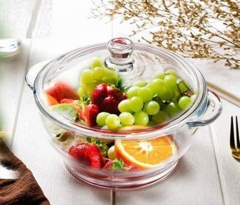 Krival Borosilicate Glass Casserole with Lid Serving Bowl Kitchen Oven Microwave Dishwasher and Freezer Safe Scratch Resistant Transparent Transparent 15 Ltr - Image 3