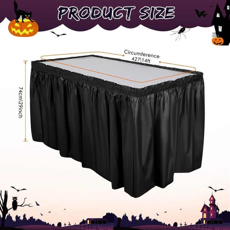 Breling 4 Pcs Plastic Table Skirt 29 Inches x 14 ft Disposable Table Skirt for Rectangle Tablecloth Wedding Shower Birthday Party Banquet(Black) - Image 2
