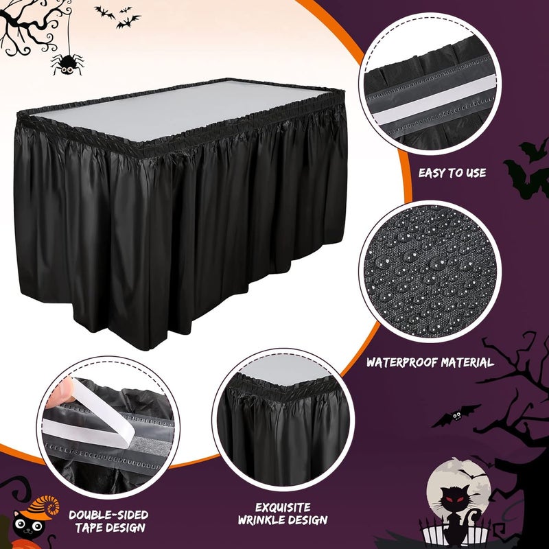 Breling 4 Pcs Plastic Table Skirt 29 Inches x 14 ft Disposable Table Skirt for Rectangle Tablecloth Wedding Shower Birthday Party Banquet(Black) - Image 3
