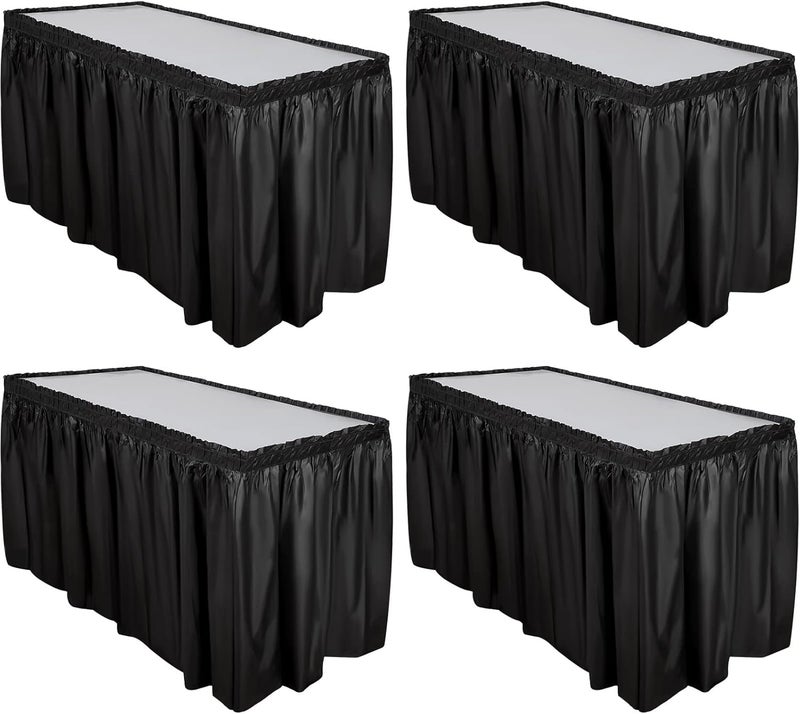 Breling 4 Pcs Plastic Table Skirt 29 Inches x 14 ft Disposable Table Skirt for Rectangle Tablecloth Wedding Shower Birthday Party Banquet(Black) - Image 1