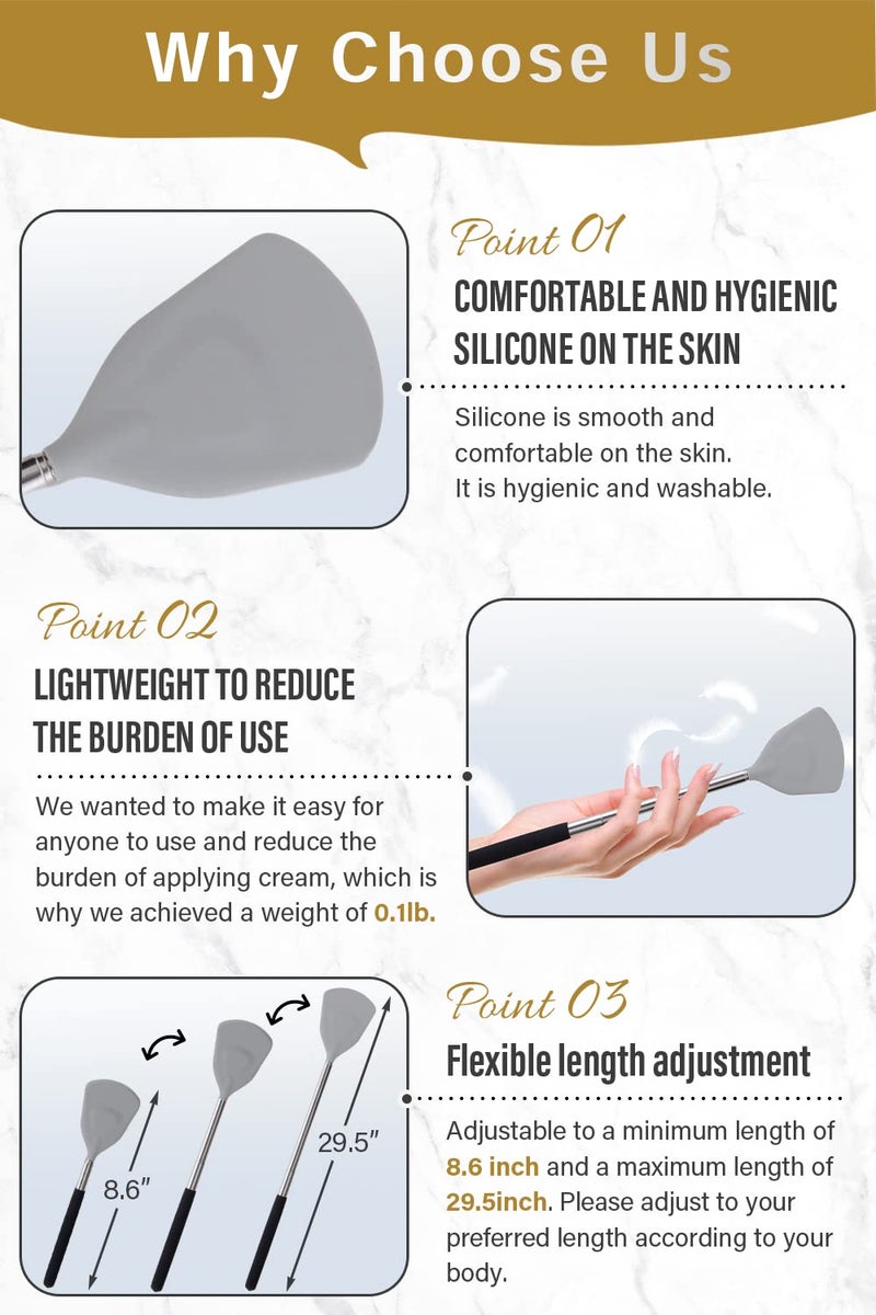 ROUNDS Cream Applicator for Back Telescopic Stick for Lotion Ointment Body Oil Medicine feet - Image 5