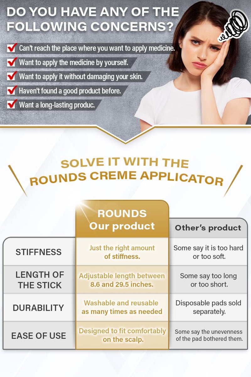 ROUNDS Cream Applicator for Back Telescopic Stick for Lotion Ointment Body Oil Medicine feet - Image 3