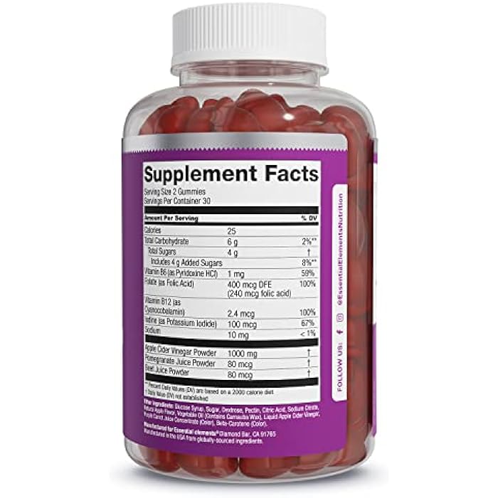 Essential Elements Apple Cider Vinegar Gummies from The Mother - 60 Count (3 Pack) - Image 5