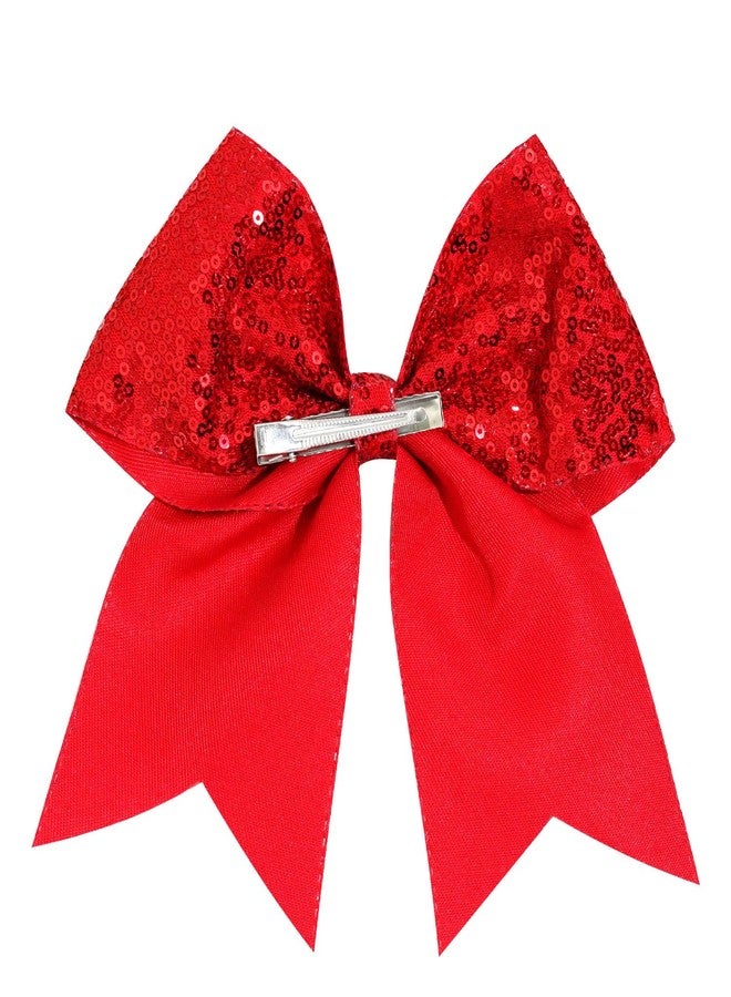 Jeffan 1 Pcs 8" Large Sequin Cheer Bows Clips, Cheerleading Glitter Hair Bow with Alligator Clips Hair Accessories for Cheerleaders Football Competition Sports (Red) - Image 3
