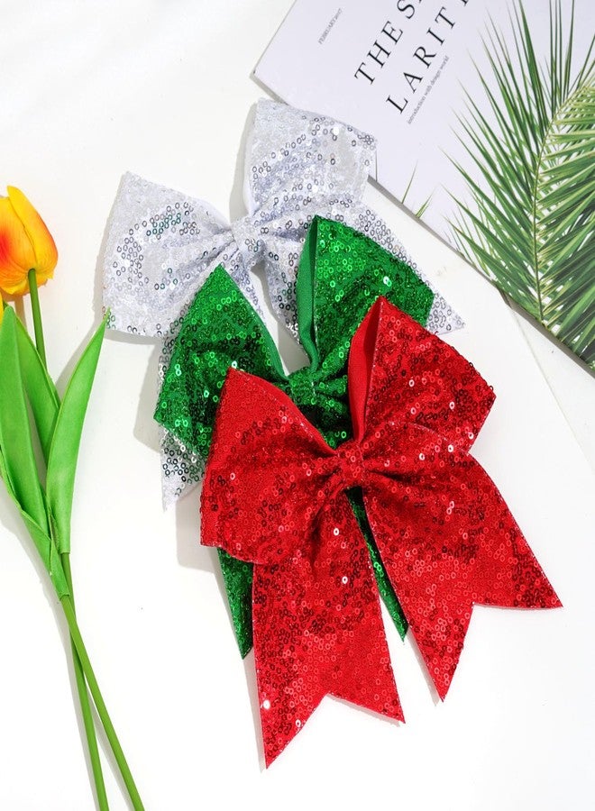 Jeffan 1 Pcs 8" Large Sequin Cheer Bows Clips, Cheerleading Glitter Hair Bow with Alligator Clips Hair Accessories for Cheerleaders Football Competition Sports (Red) - Image 4
