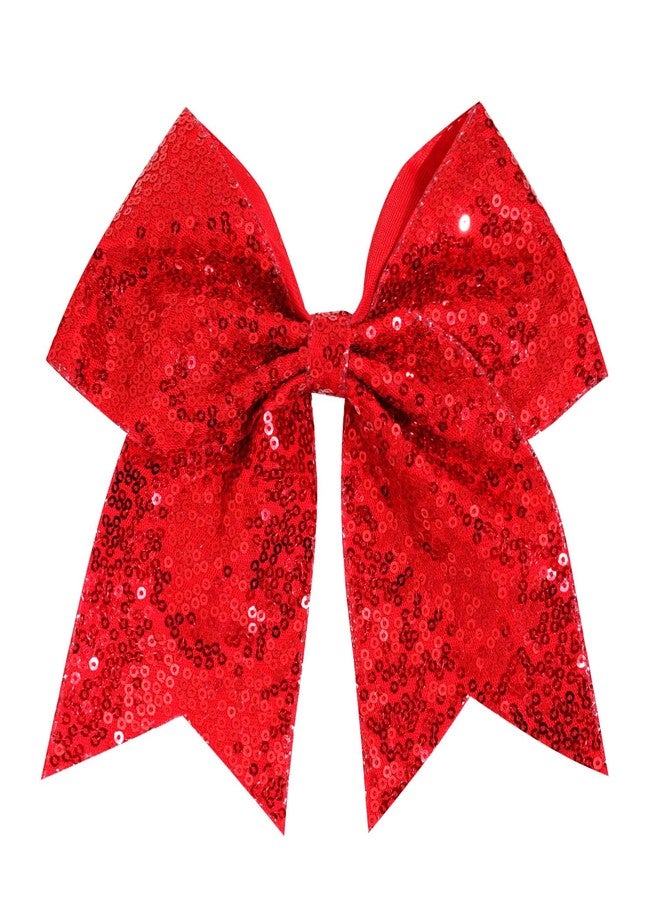 Jeffan 1 Pcs 8" Large Sequin Cheer Bows Clips, Cheerleading Glitter Hair Bow with Alligator Clips Hair Accessories for Cheerleaders Football Competition Sports (Red) - Image 1