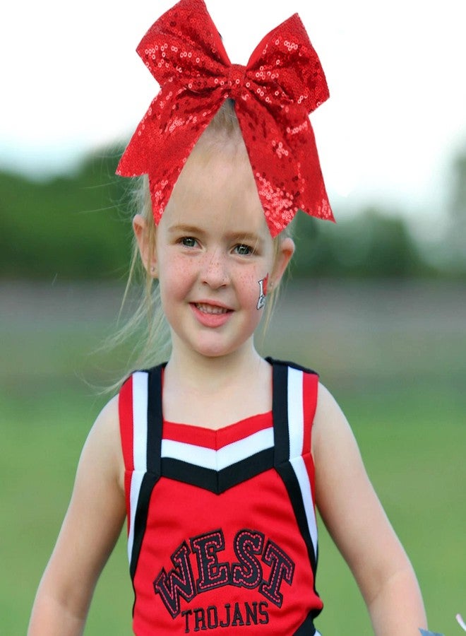 Jeffan 1 Pcs 8" Large Sequin Cheer Bows Clips, Cheerleading Glitter Hair Bow with Alligator Clips Hair Accessories for Cheerleaders Football Competition Sports (Red) - Image 5