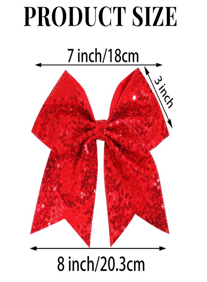 Jeffan 1 Pcs 8" Large Sequin Cheer Bows Clips, Cheerleading Glitter Hair Bow with Alligator Clips Hair Accessories for Cheerleaders Football Competition Sports (Red) - Image 2
