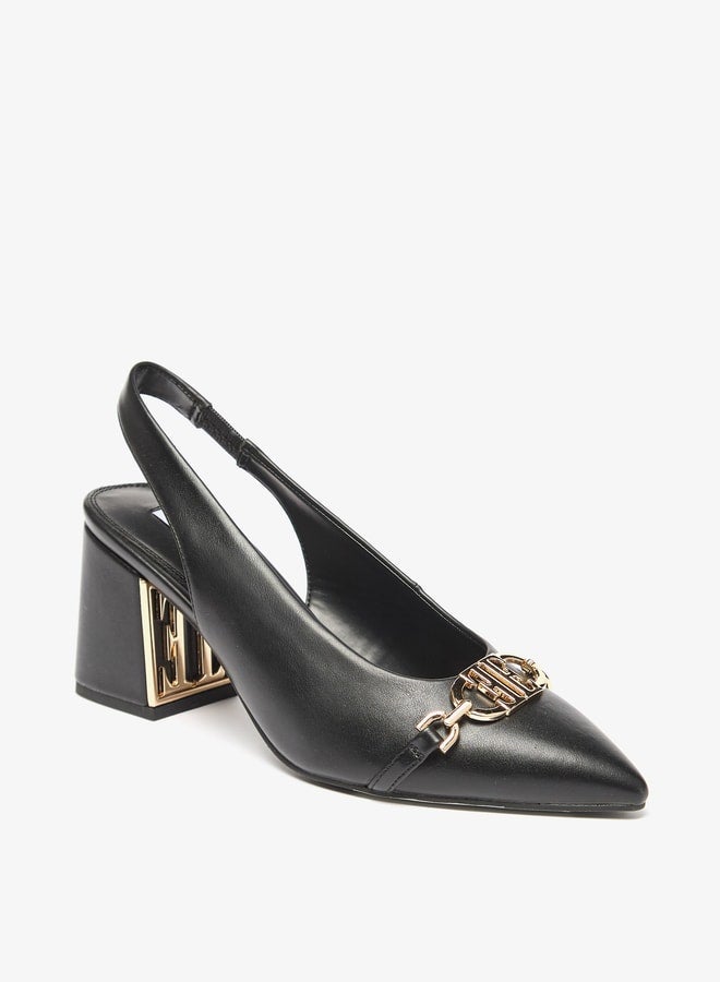 ELLE Women's Logo Accent Slip-On Slingback Shoes with Block Heels  - Image 1