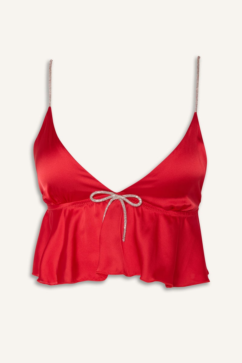 DeFacto Red Woman Regular Fit Strappy Satin Top Casual - Image 1
