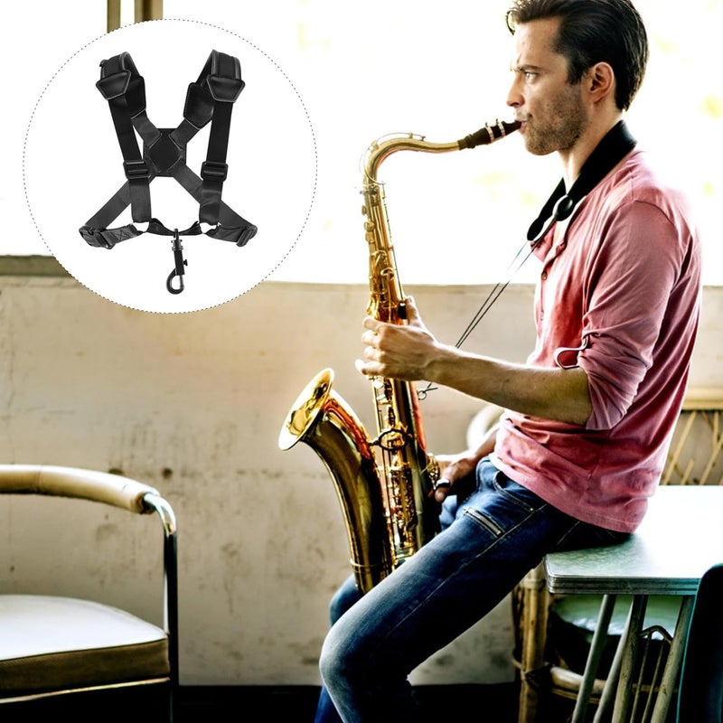 Adjustable Double Shoulder Saxophone Strap for Tenor Saxophone Small Size Hanging Belt with Detachable Soft Shoulder Harness for Music Performance - Image 5
