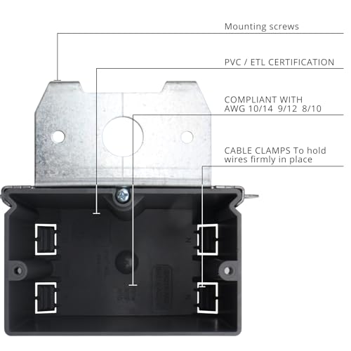 HUIXHAO HXH Adjustable Single-Gang Electrical Box, ETL Listed, (Pack of 1) 3-3/4-Inch Length by 4-Inch Width by 3-Inch Depth, AWG Standard,Grey Plastic Outlet Box - Image 5