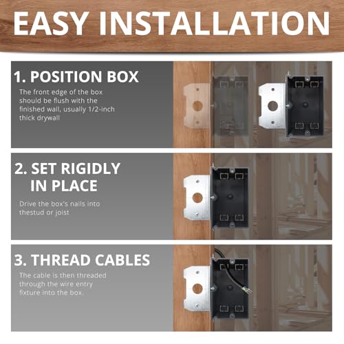 HUIXHAO HXH Adjustable Single-Gang Electrical Box, ETL Listed, (Pack of 1) 3-3/4-Inch Length by 4-Inch Width by 3-Inch Depth, AWG Standard,Grey Plastic Outlet Box - Image 4