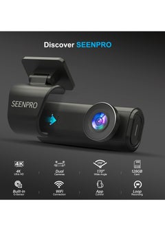 سين برو 4K كاميرا داش مزدوجة مع تسجيل أمامي وخلفي، تشمل بطاقة 128 جيجابايت، واي فاي مدمج، زاوية عرض 170 درجة، رؤية ليلية، HDR، حساس G، شاشة 1.47 بوصة، وضع ركن، تسجيل دائري، تحكم عبر التطبيق.  - Image 3