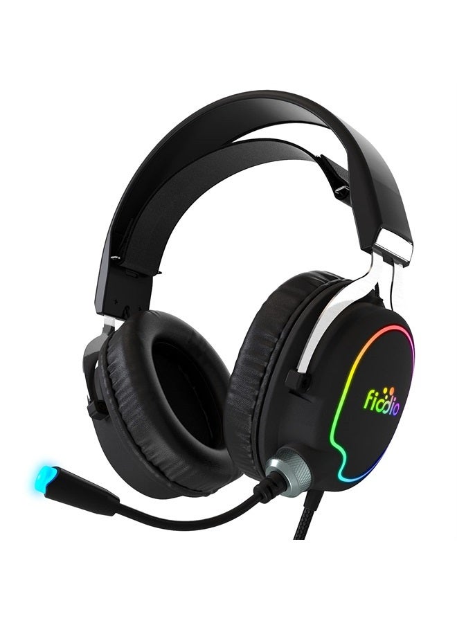 Fiodio Gaming Headset with Surround Sound Stereo for Xbox One PS4 PC Switch Tablet, Noise Cancelling Over Ear Headphones with Mic, LED Light and Soft Memory Earmuffs for Laptop - Image 1
