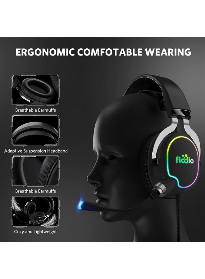 Fiodio Gaming Headset with Surround Sound Stereo for Xbox One PS4 PC Switch Tablet, Noise Cancelling Over Ear Headphones with Mic, LED Light and Soft Memory Earmuffs for Laptop - Image 4