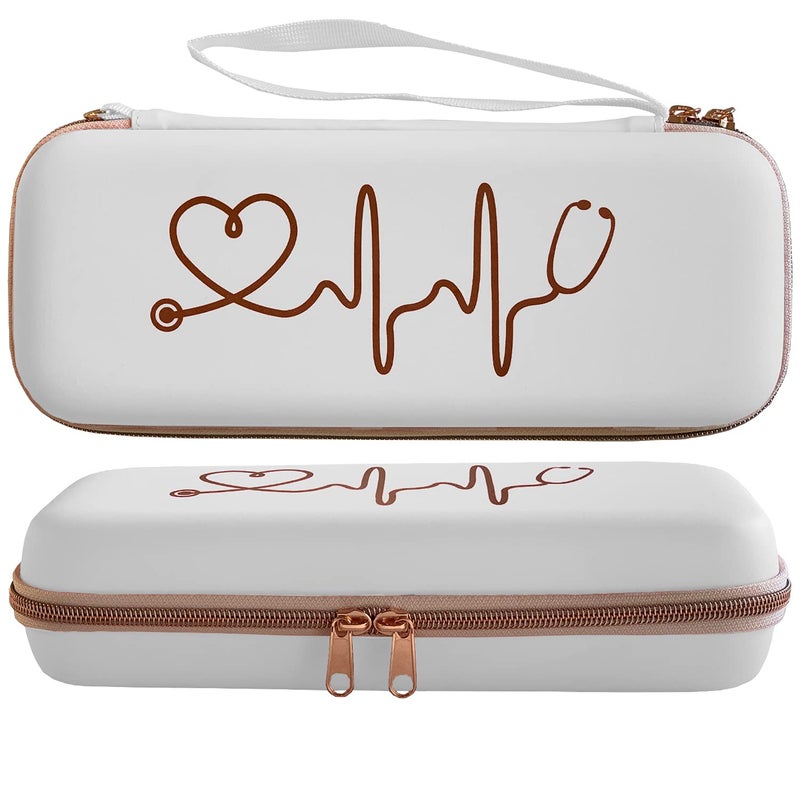 Plaris Stethoscope Case for Nurses for 3M Littmann/MDF Stethoscopes - Extra Room for Medical Bandage Scissors EMT Trauma Shears and LED Penlight, (White Rosegold) - Image 1