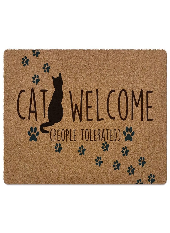huester Funny Black Cat Welcome Door Mat, Cat Welcome People Tolerated Decorative Home Indoor Outdoor Porch Front Door Entrance Outside Doormat, 17x30 Inch - Image 1