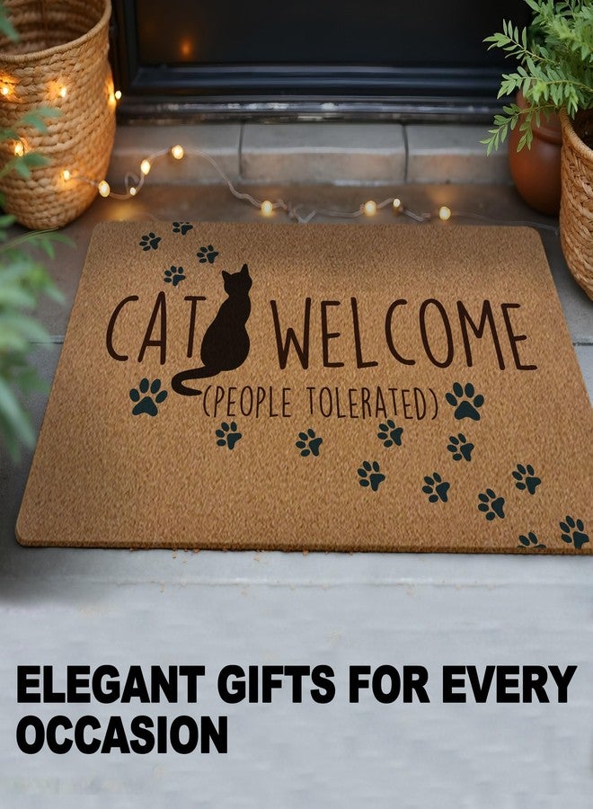huester Funny Black Cat Welcome Door Mat, Cat Welcome People Tolerated Decorative Home Indoor Outdoor Porch Front Door Entrance Outside Doormat, 17x30 Inch - Image 2