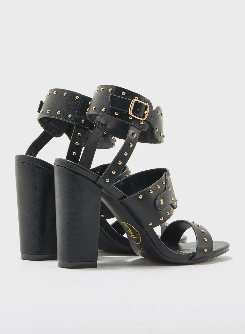 Missguided Cuff And Stud Block Heel Sandal