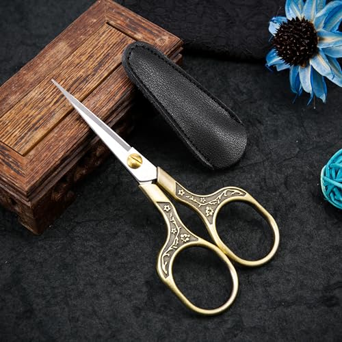 GLEXAL Small Craft scissors-5 Inch Vintage Precision Scissors-Ultra Sharp Blade Shears,scotch scissors for Office Home School Sewing Fabric Craft Hair trimming,Facial,Beard,Eyebrow (Bronze)… - Image 2