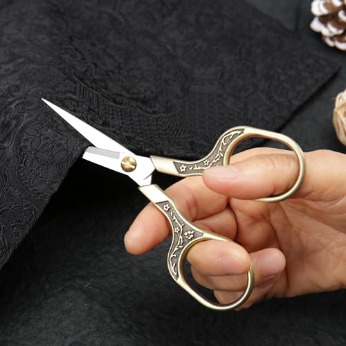 GLEXAL Small Craft scissors-5 Inch Vintage Precision Scissors-Ultra Sharp Blade Shears,scotch scissors for Office Home School Sewing Fabric Craft Hair trimming,Facial,Beard,Eyebrow (Bronze)… - Image 4