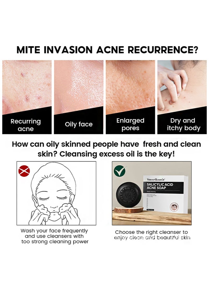 Vibrant Glamour Salicylic Acidacne Soap，Pore Exfoliating Softening Skin Face Deep Cleansing Body Wash Bath Soap Salicylic Acid Acne Treatment Soap - Image 2